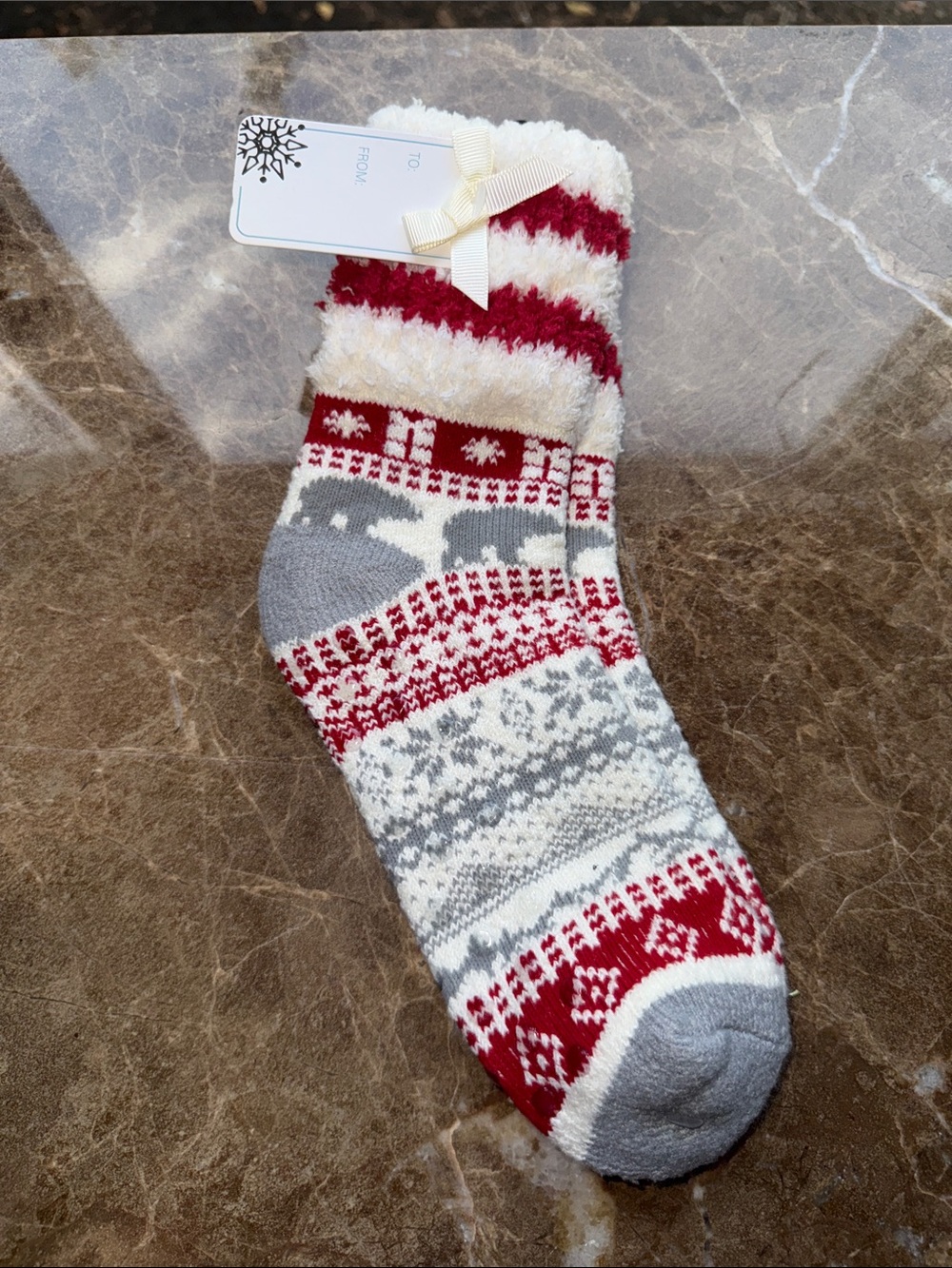 Men's Plush Holiday Crew Socks - Red, Gray & Cream